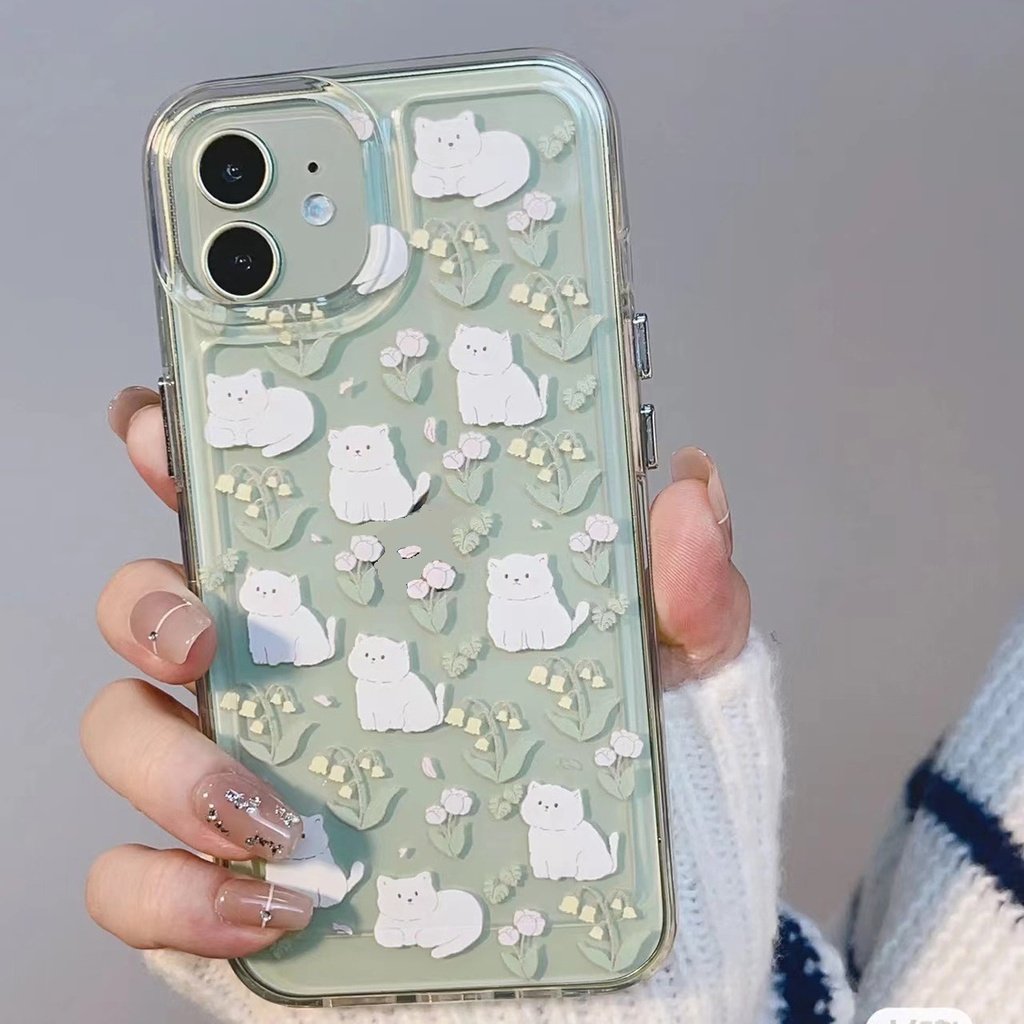 IPHONE Casing Ponsel Transparan Lembut Tulip Kucing Lucu Kompatibel Untuk Iphone14 13 12 11 Pro XS Max X XR 7 +8 Plus Shockproof Case TPU Cover