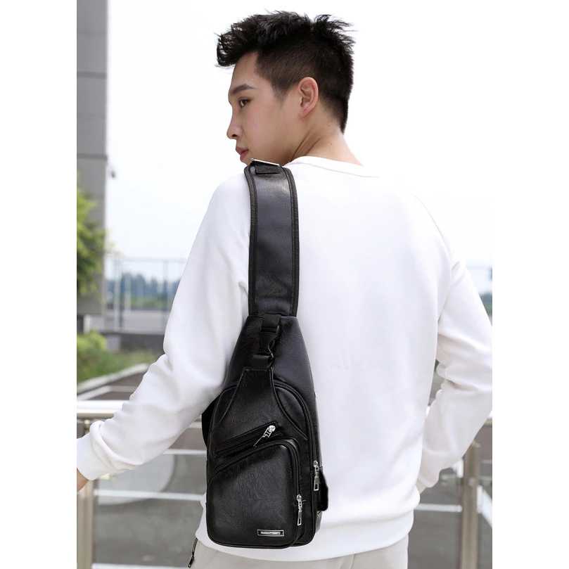 THOMBNAIL Tas Selempang Crossbody Sling Bag dengan Slot USB - T002 ( Mughnii )