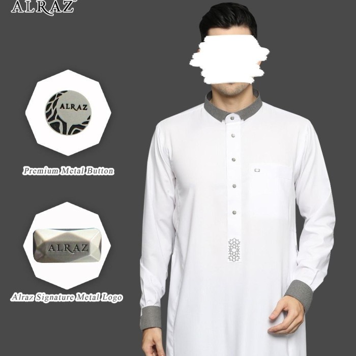 {FamilyStore} Jubah / Gamis Al Raz Putih Premium Kombinasi Manset / Haramain An Noor - Putih 56Xl Li