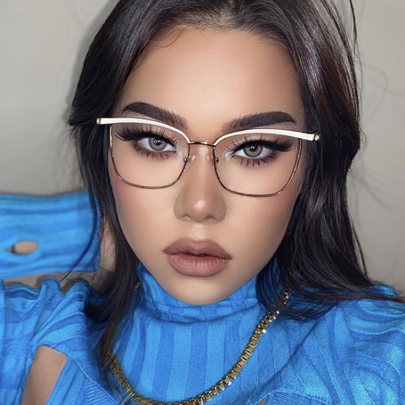 Kacamata Anti Radiasi Cat Eye Fashion Untuk Wanita Frame Metal