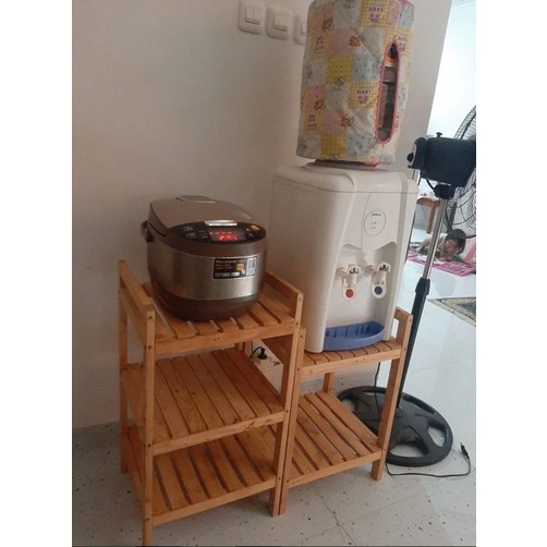 Rak Rice Cooker Dan Dispenser 2 Susun Serbaguna Kayu Mahoni