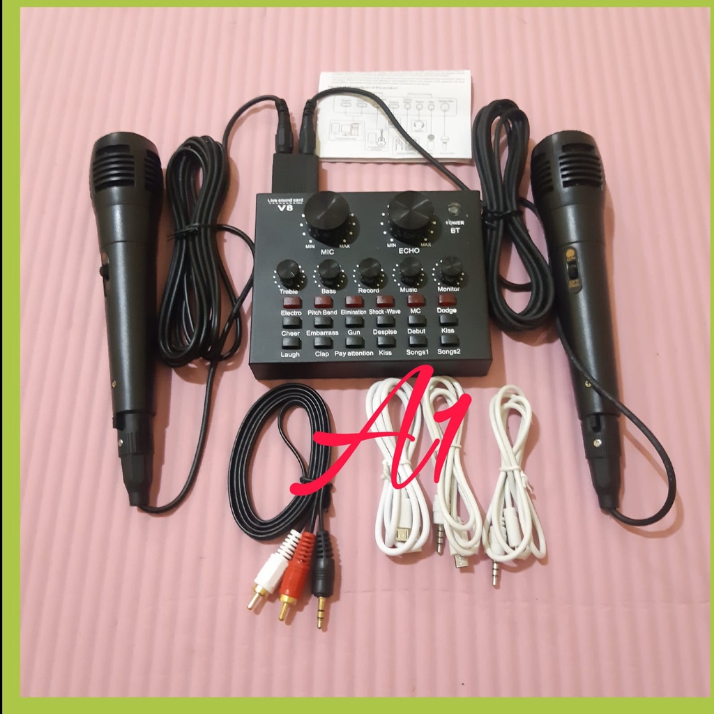 SOUNCARD MIXERMIXER PAKET KUMPLIT MIC + SOUNDCARD V8 + SOUNDCARD USB Soundcard V8u Bluetooth Audio U