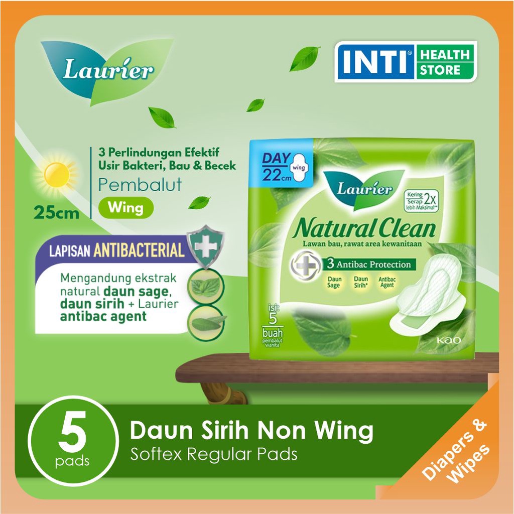 Laurier Natural Clean Pembalut Wanita Daun Sirih Day Wing 22cm 5 Buah