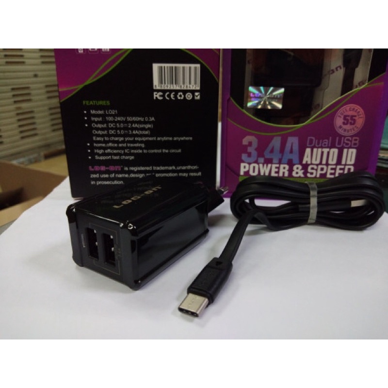 CHARGER LOG ON LO-21 3.4A 2USB FAST SPEED AND POWER - MICRO DAN 1P