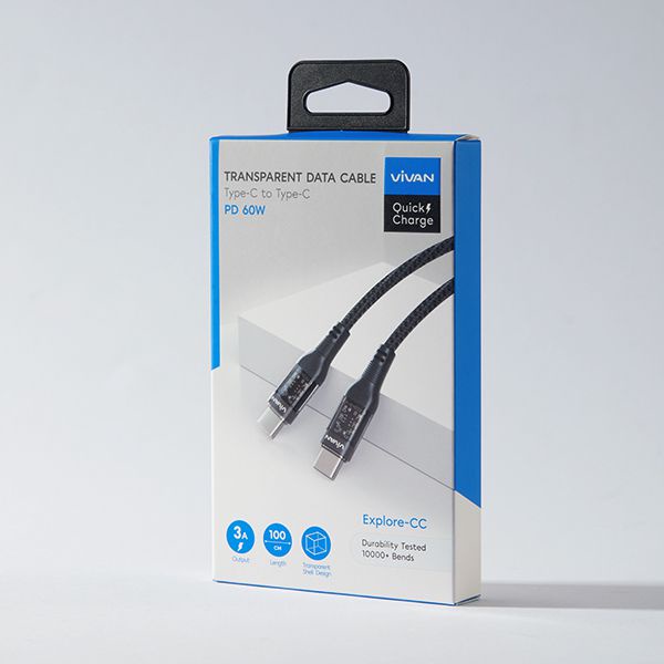 VIVAN Explore-CC USB-C to USB-C PD Quick Charge Data Cable Transparent - Garansi Resmi 1 Tahun