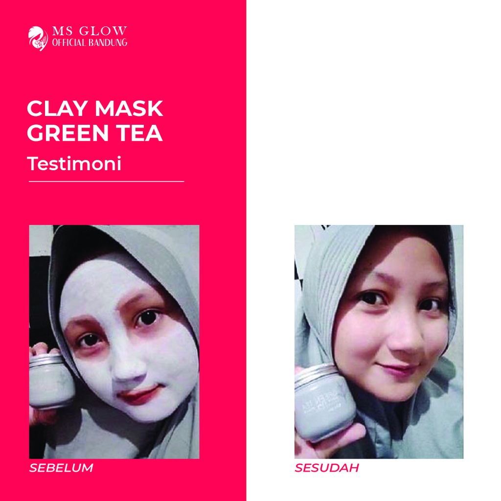 Clay Mask Green Tea Ms Glow Original / Masker Jerawat / Pencerah Wajah - By Msglowofficialbandung