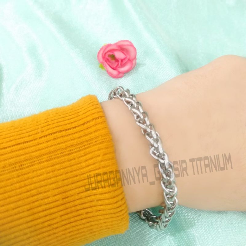 GELANG TITANIUM COWO TAMBANG DOUBLE KEKINIAN MEWAH ANTI KARAT&amp;ANTI LUNTUR