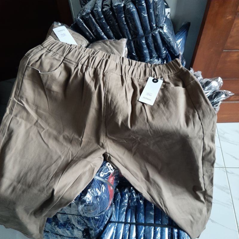 celana jumbo wanita jeging chinos jumbo pinggang kolor baggy pant big size