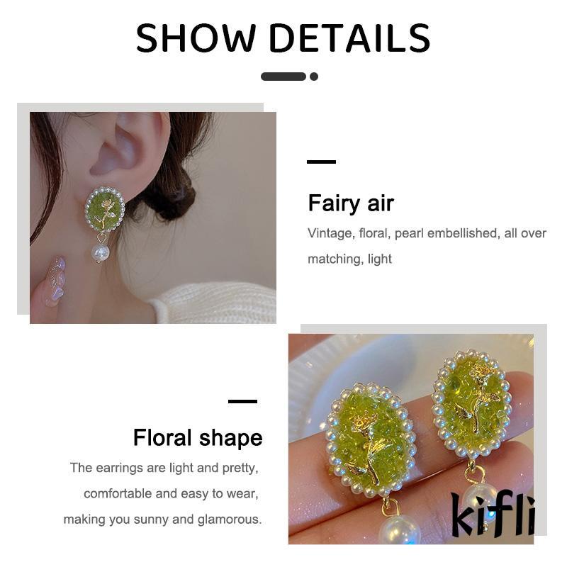 [KD] Anting Mutiara Bunga Mawar Perempuan Serbaguna Retro Hong Kong Gaya Peri Temperamen Anting