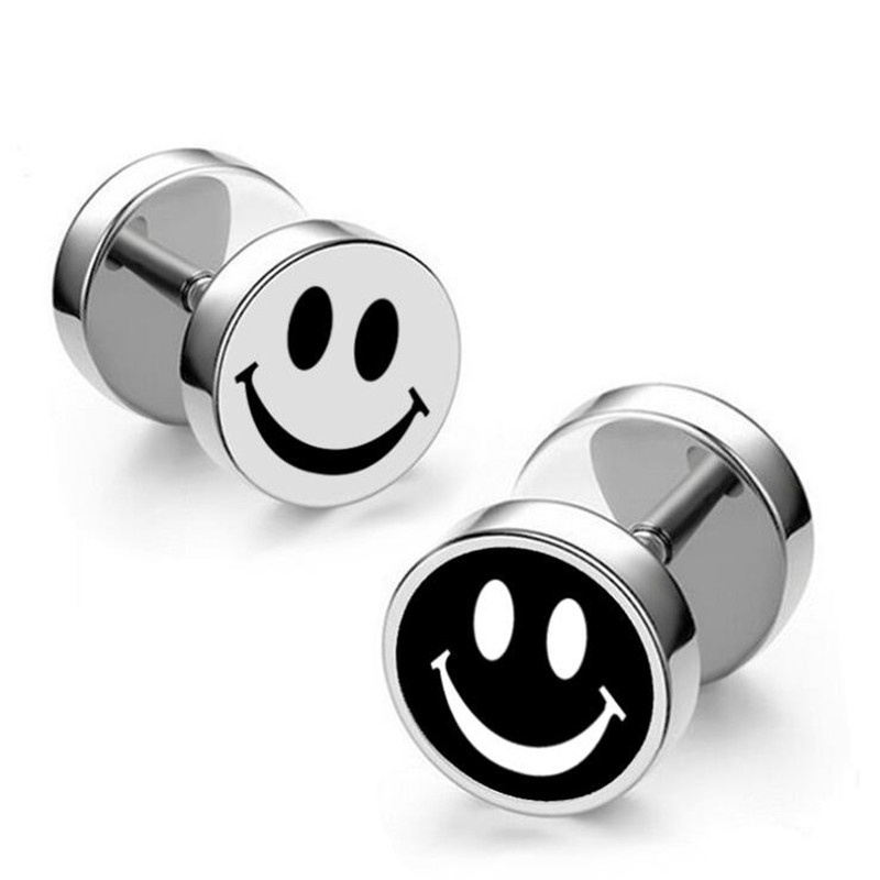 Keren Fashion Perak Smiley Earrings Pria Pesona Smiley Earrings Kasual Pesta Perhiasan Hadiah