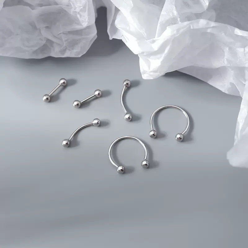 Papaozhu 1PC Bergaya U Berbentuk Perak Bola Kecil Stud Anting-Anting Untuk Wanita Pria Hypoallergenic Stainless Steel Sekrup Anting-Anting Telinga Tulang Rawan Hidung Bibir Tindik Cincin Perhiasan