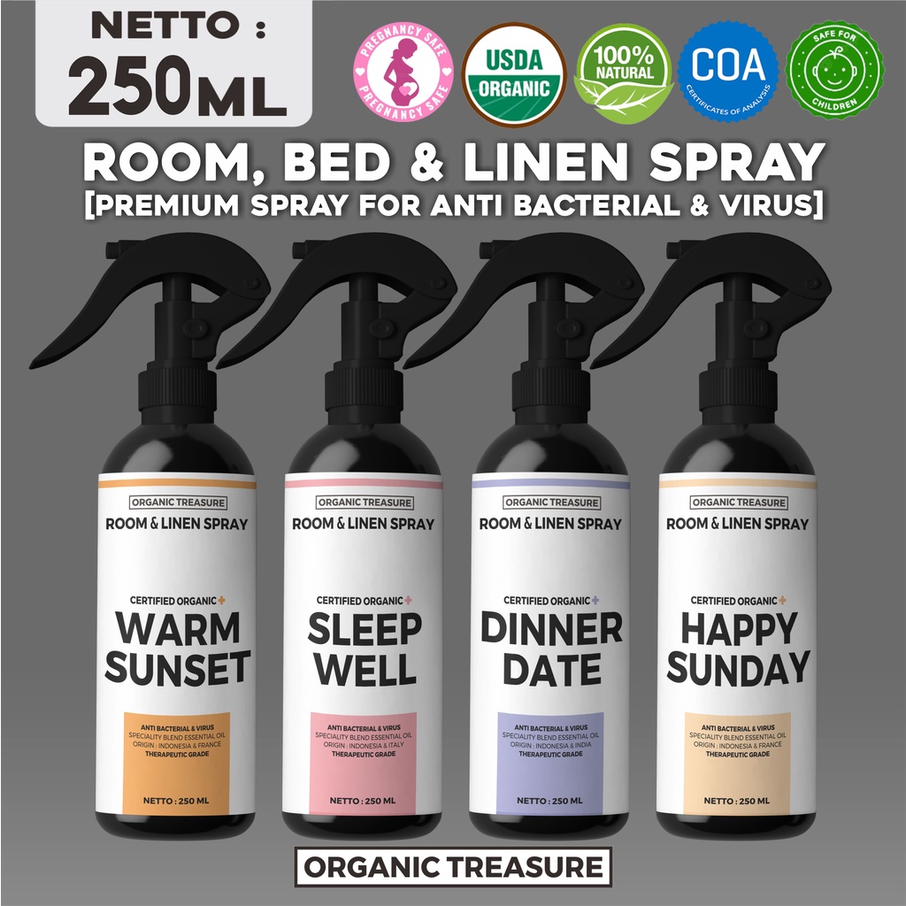 PREMIUM ROOM, BED &amp; LINEN SPRAY ANTIBACTERIAL ESSENTIAL OIL - BY : ORGANIC TREASURE