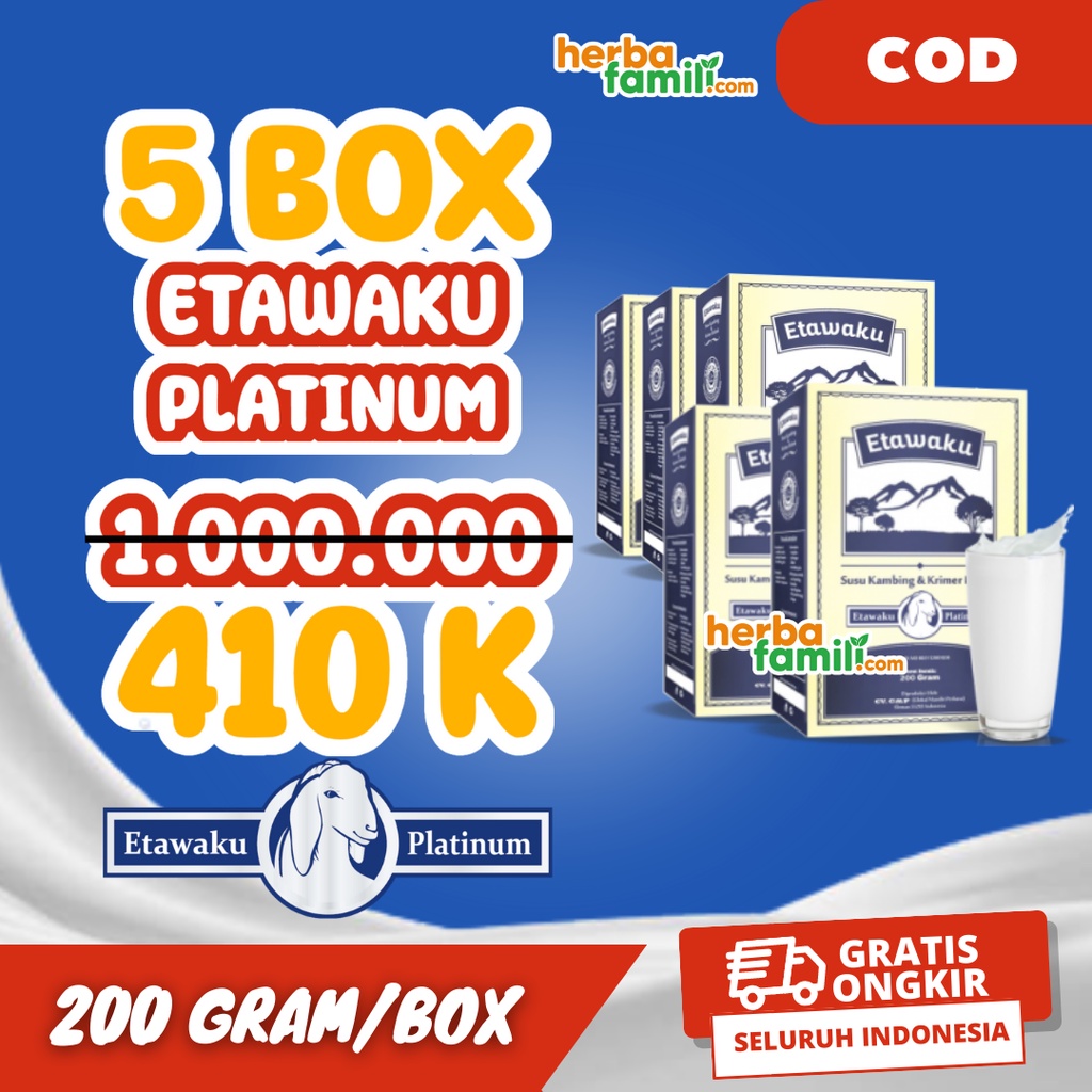 5 BOX HARGA PROMO ETAWAKU PLATINUM 5 BOX Manfaat Membantu Mengatasi Masalah Pernapasan Dan Tulang Sendi Susu Kambing Etawa Premium Sesak Nafas Linu Linu Normal Kembali