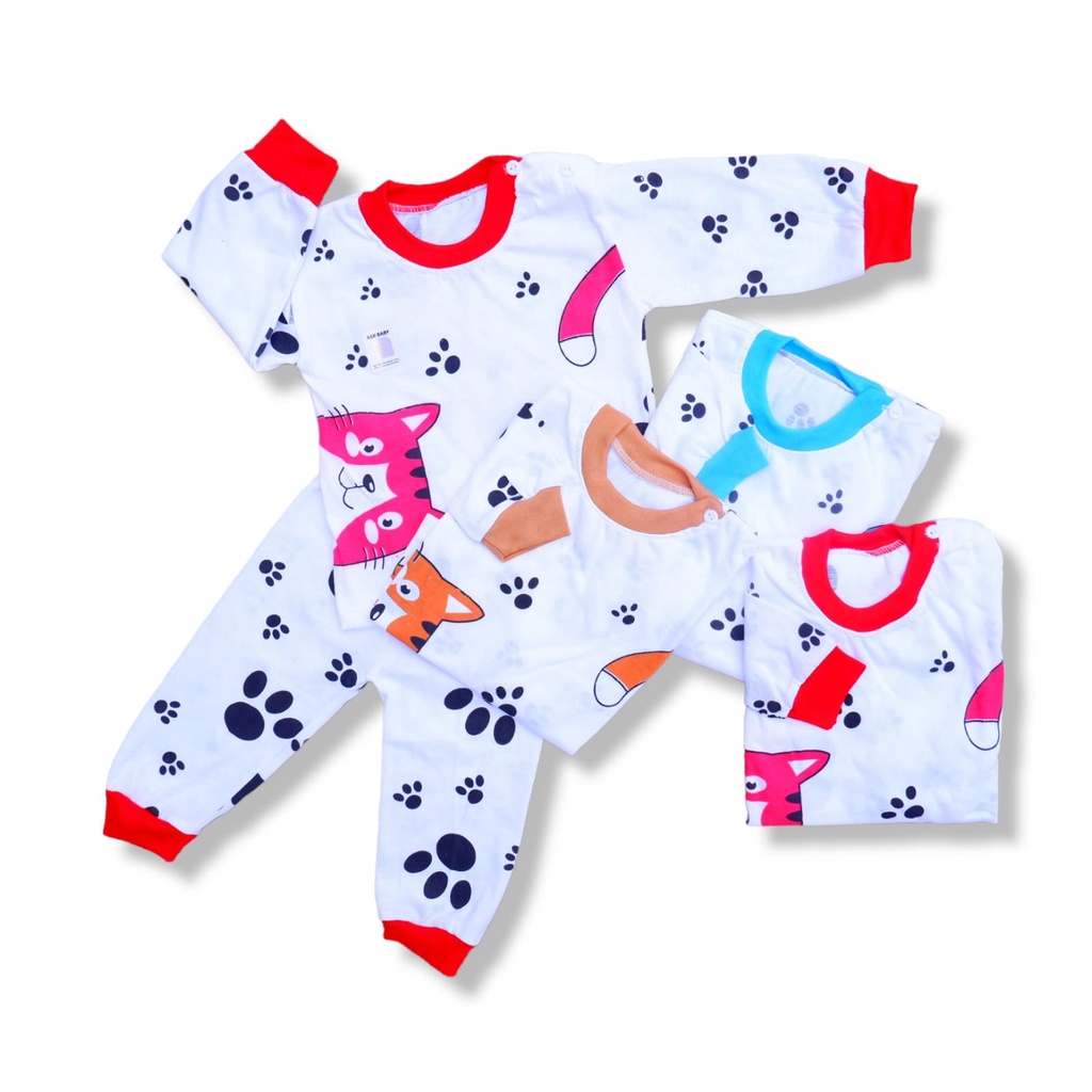 Setelan Panjang Bayi Kancing Pundak SNI 3-18 Bulan Seruni Baby Motif Cat walk