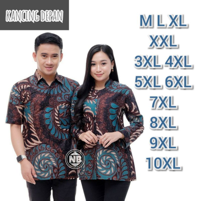 CJA14 Atasan pria wanita panjang | M-10XL SUPER JUMBO | batik couple kemeja dan blouse kancing depan full  katun ORI | batik motif pusar putar warna toska tua