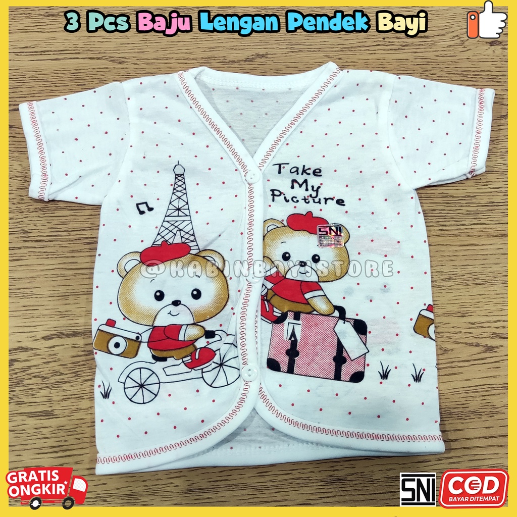 3 Pcs Baju Lengan pendek Bayi  Newborn Karakter SNI