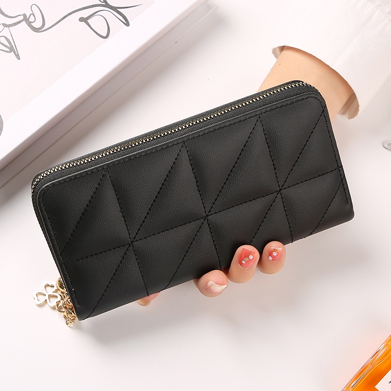 Dompet Panjang Wanita Zipper Fashion Korea Style Hitam Motif Dompet Clutch Cewek 1 Resleting PU Multifungsi Satu7an D83