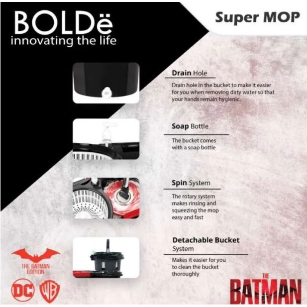 SUPER MOP BOLDE BATMAN Alat Pel Set multifungsi 6 liter