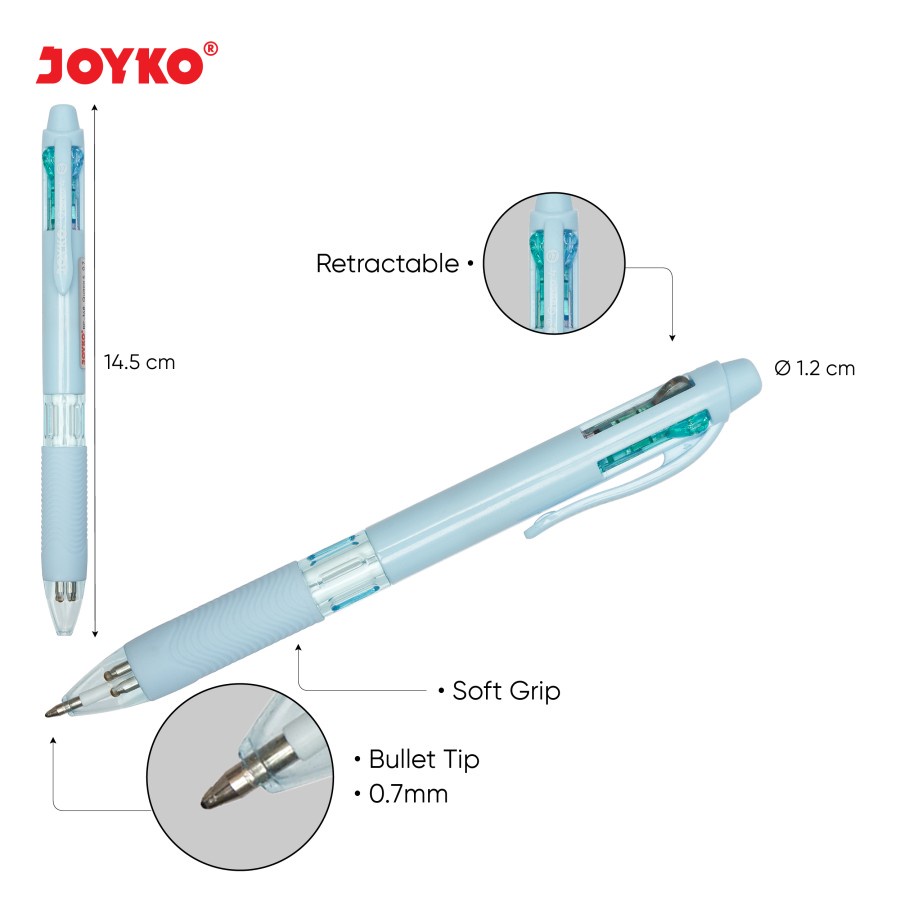 Pen Cetek Pulpen Ballpoint Joyko Quaco Pastel BP-348 4 warna 0.7mm