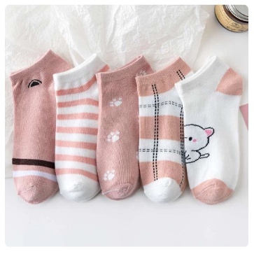 Kaos Kaki KS48 Kaos Kaki Fashion Pendek Semata Kaki Pink Motif Kucing