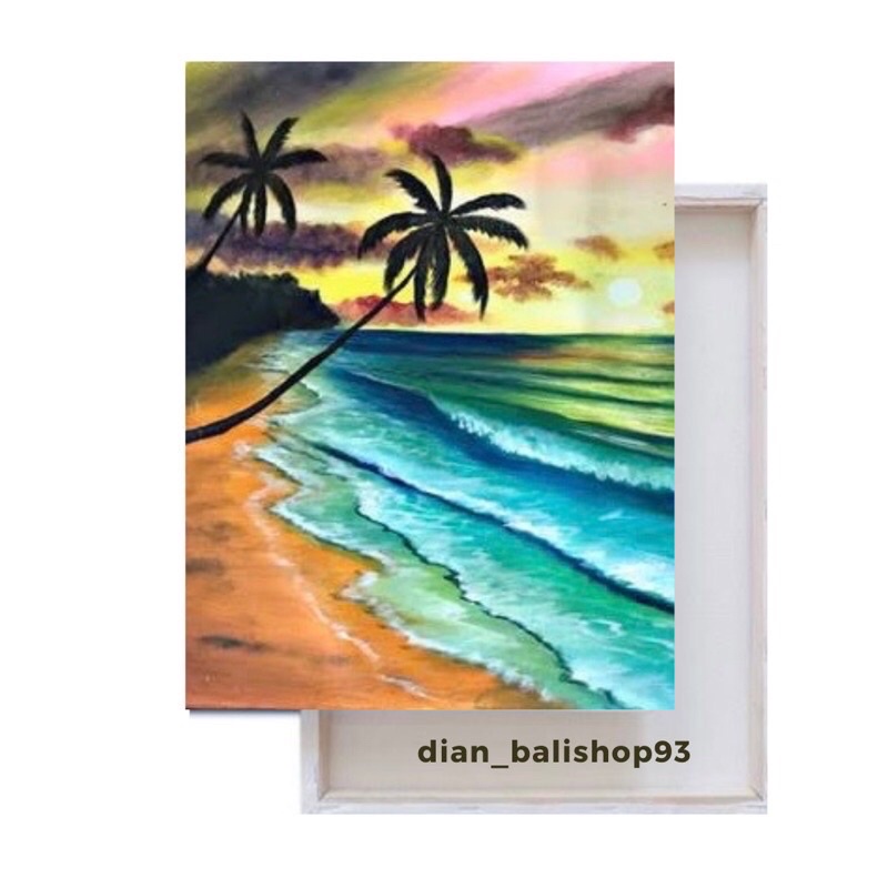 Lukisan Dinding Kanvas Aesthetic - Lukisan Kanvas Sumset Pantai Bali - Dekorasi dinding kamar rumah 