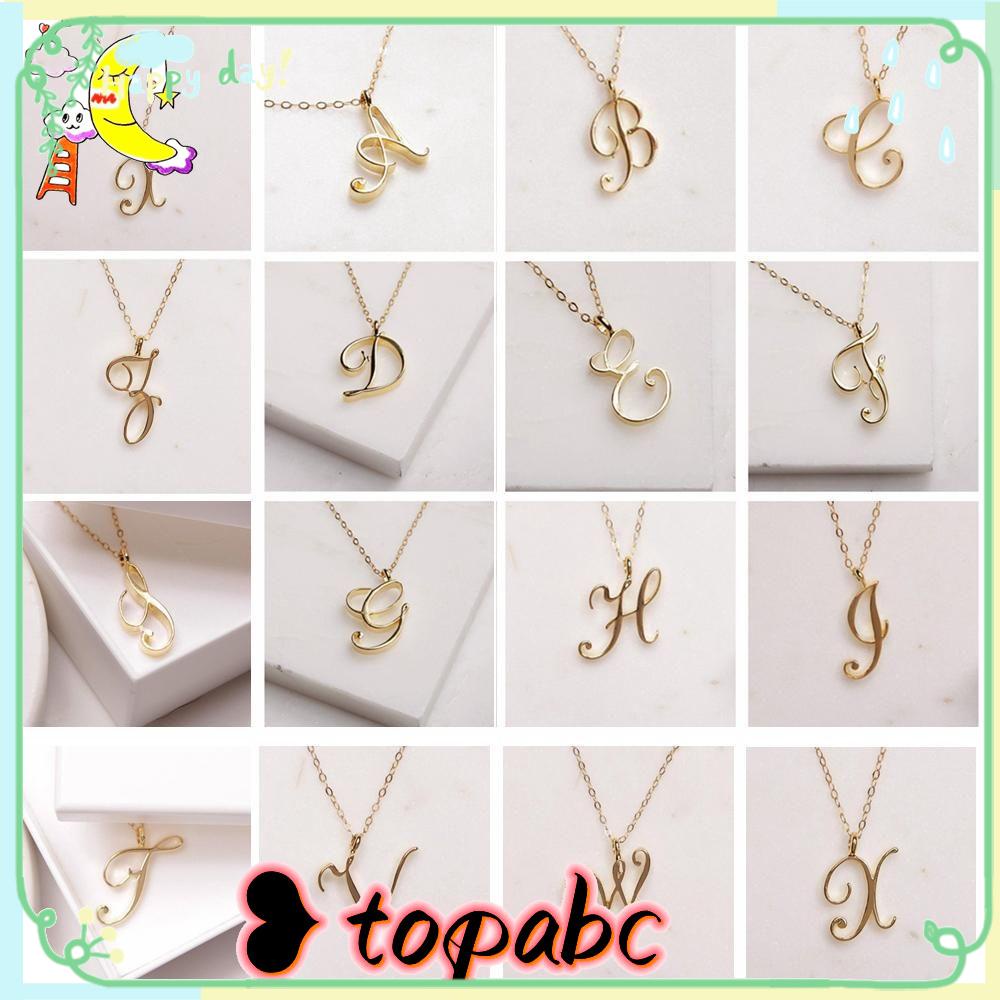 Top Alphabet Kalung Inisial Fashion Berlebihan Cursive Mewah Minimalis Logam 26huruf