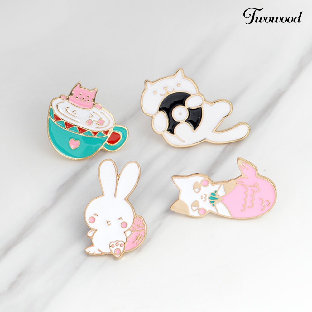 Twowood Lucu Kelinci Kucing Logam Enamel Bros Pin Lencana Jeans Pakaian Tas Dekorasi