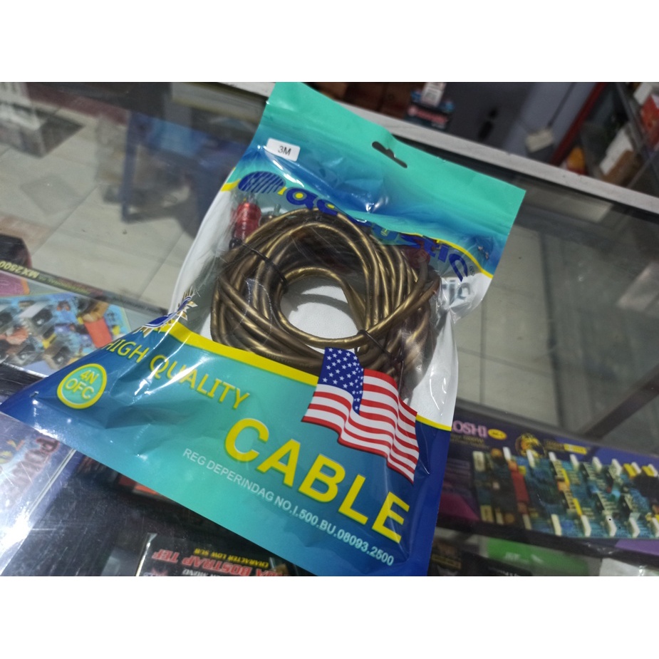 KABEL RCA AUDIO MOBIL 3 METER BERKUALITAS ACOUSTIC  - AWET - KUALITAS BAGUS