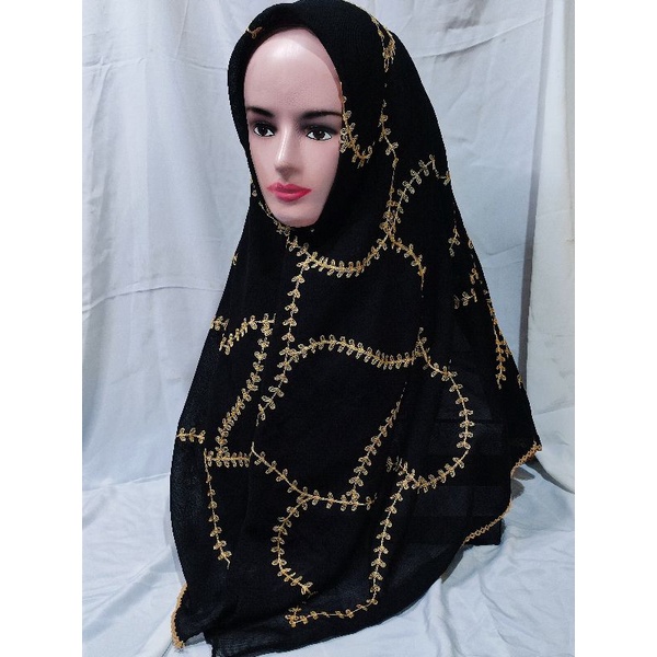 Hijab Segi Empat Hitam Bordir Embos / Jilbab Segi Empat Bordir Embos