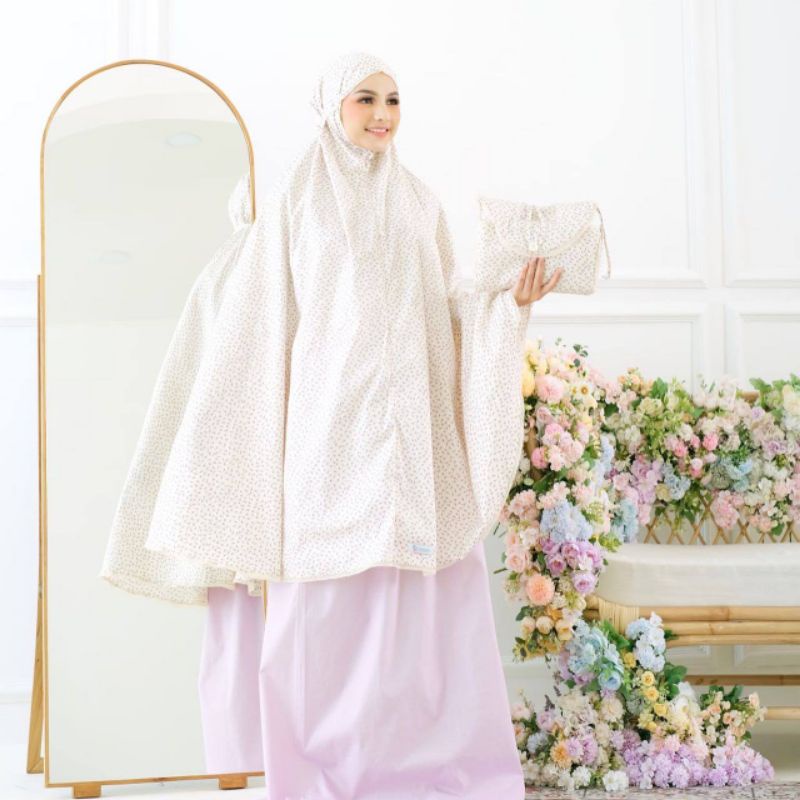 Mukena Katun Jepang Zlassica Ditsy Rose Lavender Ivory