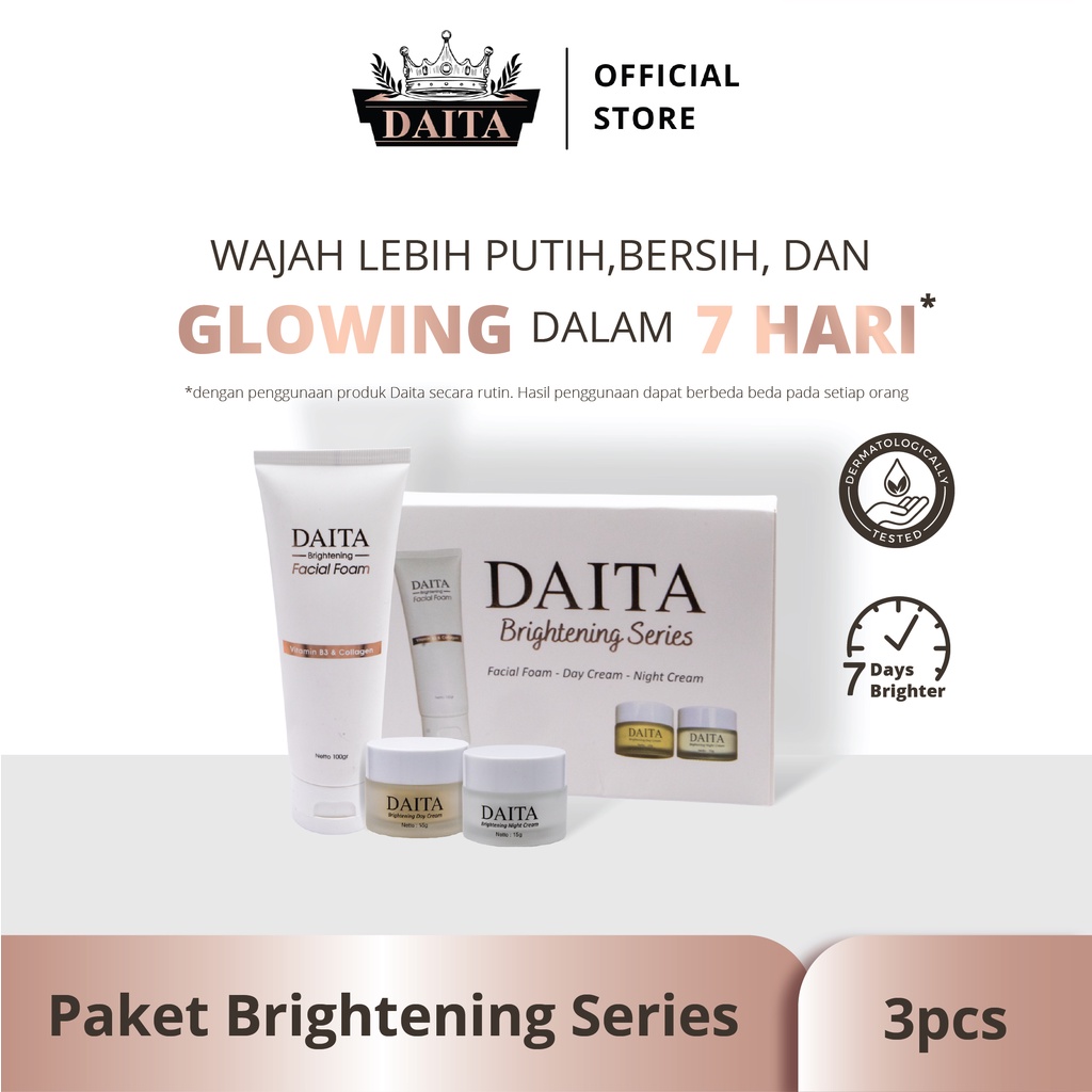 PROMO Daita Paket Brightening Series | Brightening Facial Foam + Day Cream + Night Cream | Paket Pen