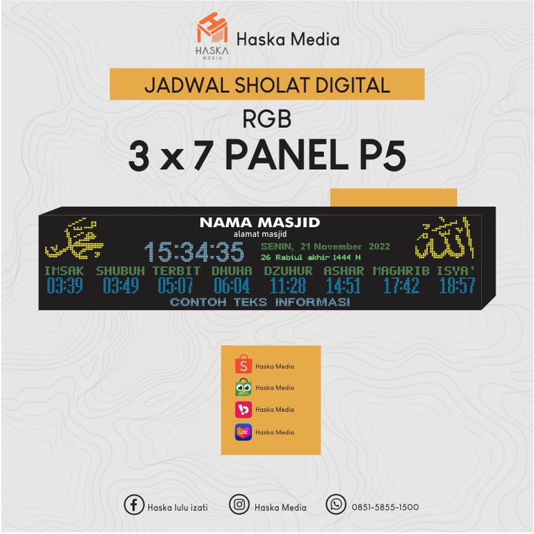 JAM JADWAL SHOLAT DIGITAL JWS 3X7 PANEL P5 RGB