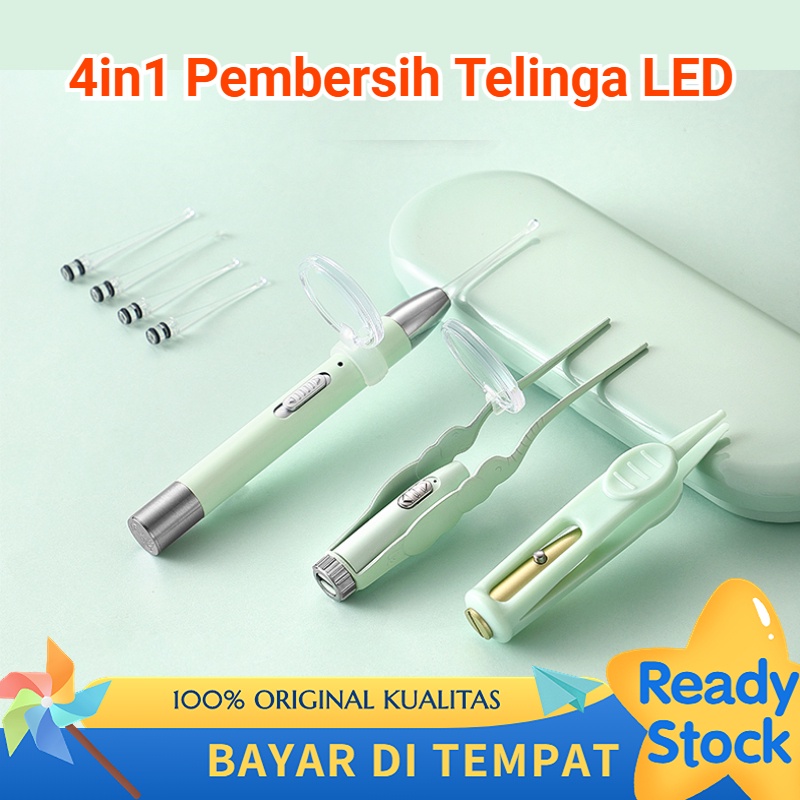 【Debora Mall】DEBO Pembersih Telinga Korek Kuping LED Lampu Anak Bayi Dewasa Stainless Set 4 Pcs