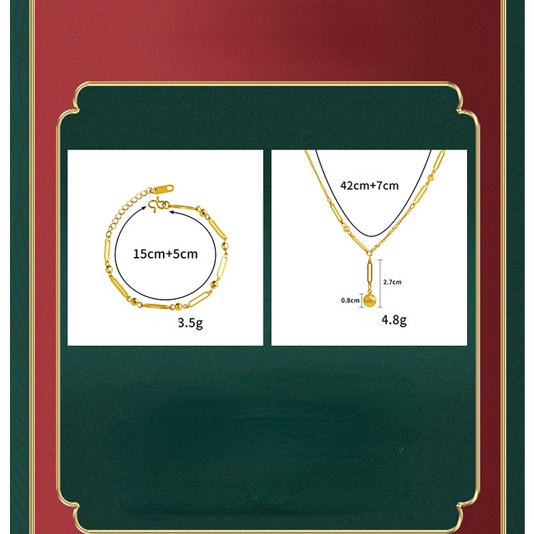 Goldkingdom Fashion Perhiasan Emas Asli Kadar 375 Bangkok Aksesoris Ready Stock Baru Emas Kalung Pria Dan Wanita Dengan Bola Dan Bing Liontin Geometris Gelang Gaya Retro