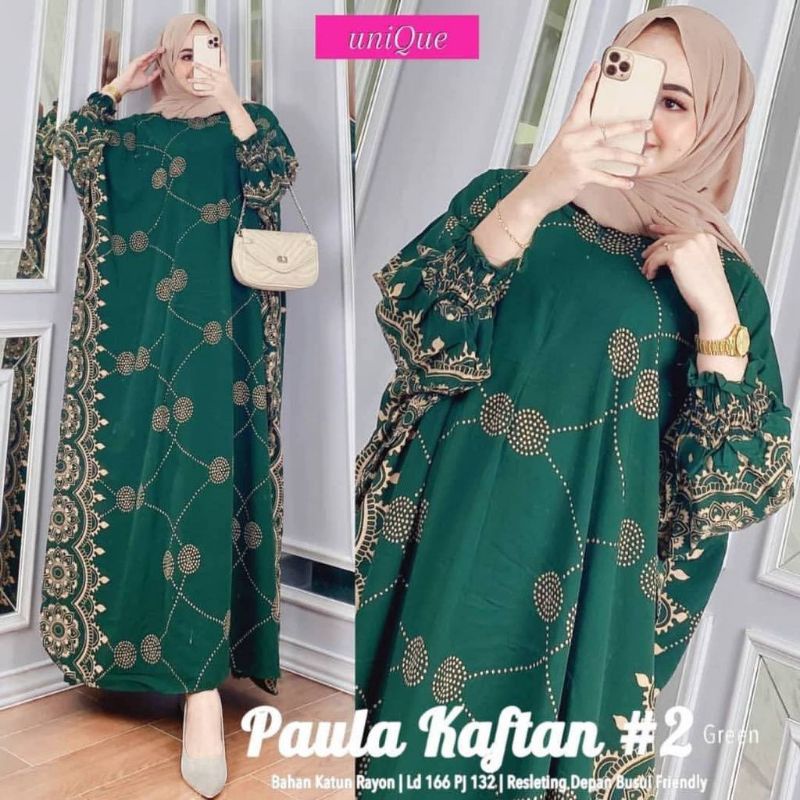 Kaftan Wanita - Daunda Kaftan Size Jumbo XXXXL Motif Daun Lengan Panjang Busui Resleting by Nadira_Fashion / Gamis Rayon Jumbo Kaftan Terbaru-Paula jotoL