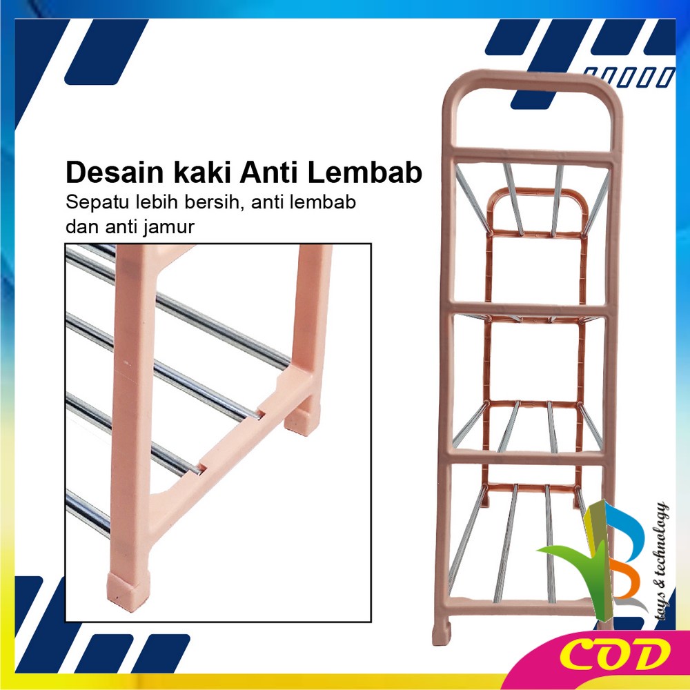 RB-C99 Rak Sepatu Susun 4 Tingkat Portabel Multifungsi Bongkar Pasang Motif Polos Warna / Tempat Penyimpanan Sandal Sepatu Organizer Rack Shoe Import