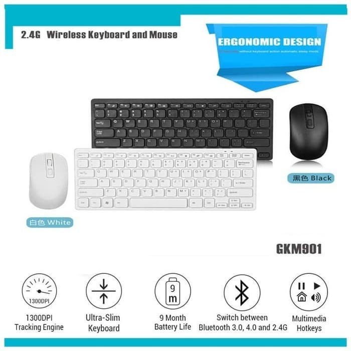 Keyboard Gkm901 Mini Keyboard Wireless + Mouse Wireless Termurah Combo Set - Hi