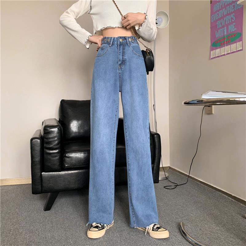 Korean Highwaist Loose Rawis Kasual Jeans Wanita Hot Sale