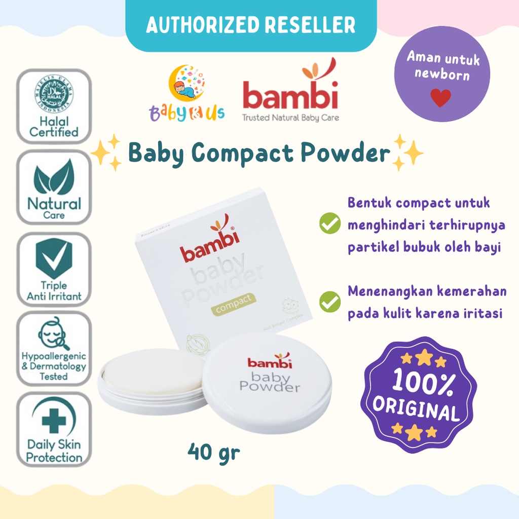 Bambi Baby Compact Powder 40gr - Bedak Padat Bayi Kulit Normal - Sensitif / Aromatherapy