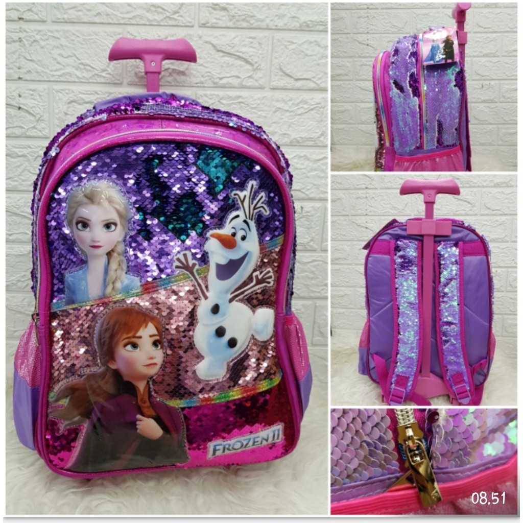 Tas Sekolah Troli Anak SD dan TK Tas Trolley Sequin Motif Unicorn dan LOL Tas Koper Dorong Anak Perempuan