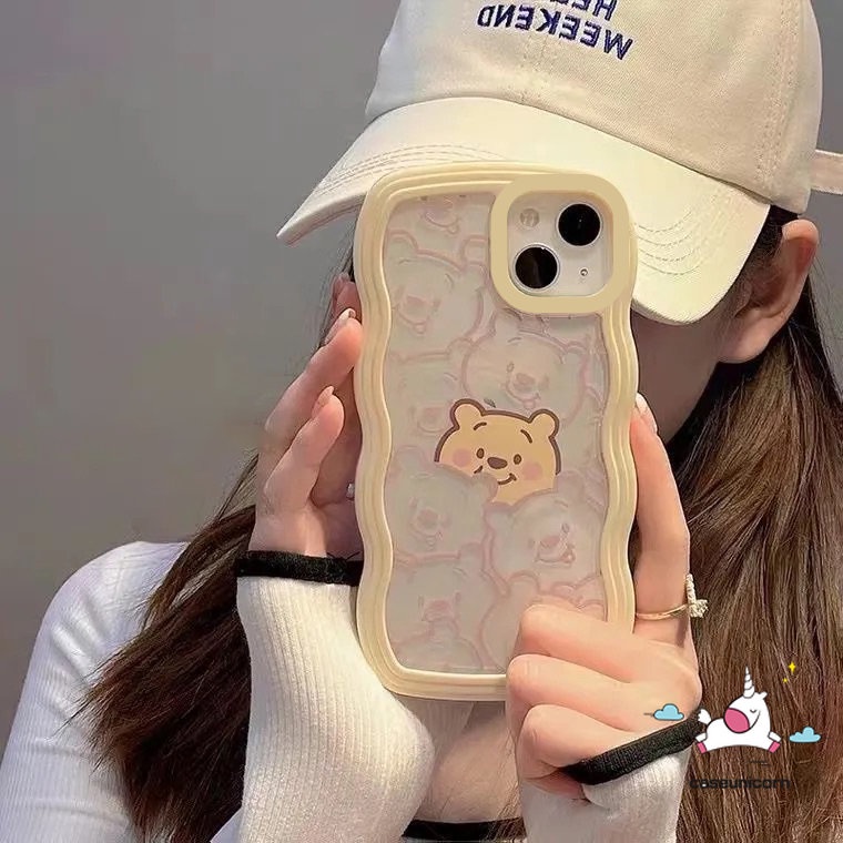 Kompatibel Untuk iPhone 6 6s 8 7 Plus 11 12 14 13 Pro Max XR 14Plus X XS Max SE 2020transparan Wavy Edge Kartun Lucu Winne the Pooh Soft TPU Case