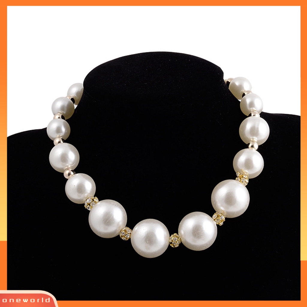 [WONE] Kalung Wanita Berlian Imitasi Mutiara Imitasi Bahan Alloy Round Short Type Necklace Untuk Valentine Day