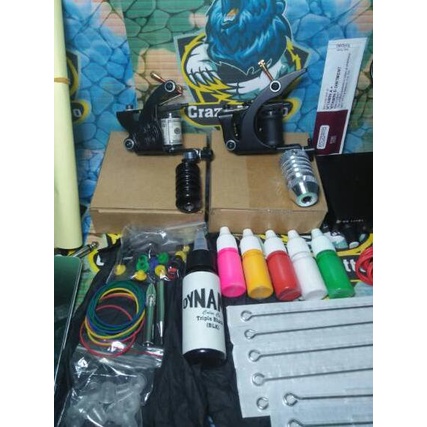 Tren Baru--paket lengkap C dua 2 set mesin tattoo coil liner dan shader tato kit tingal pakai tatto 