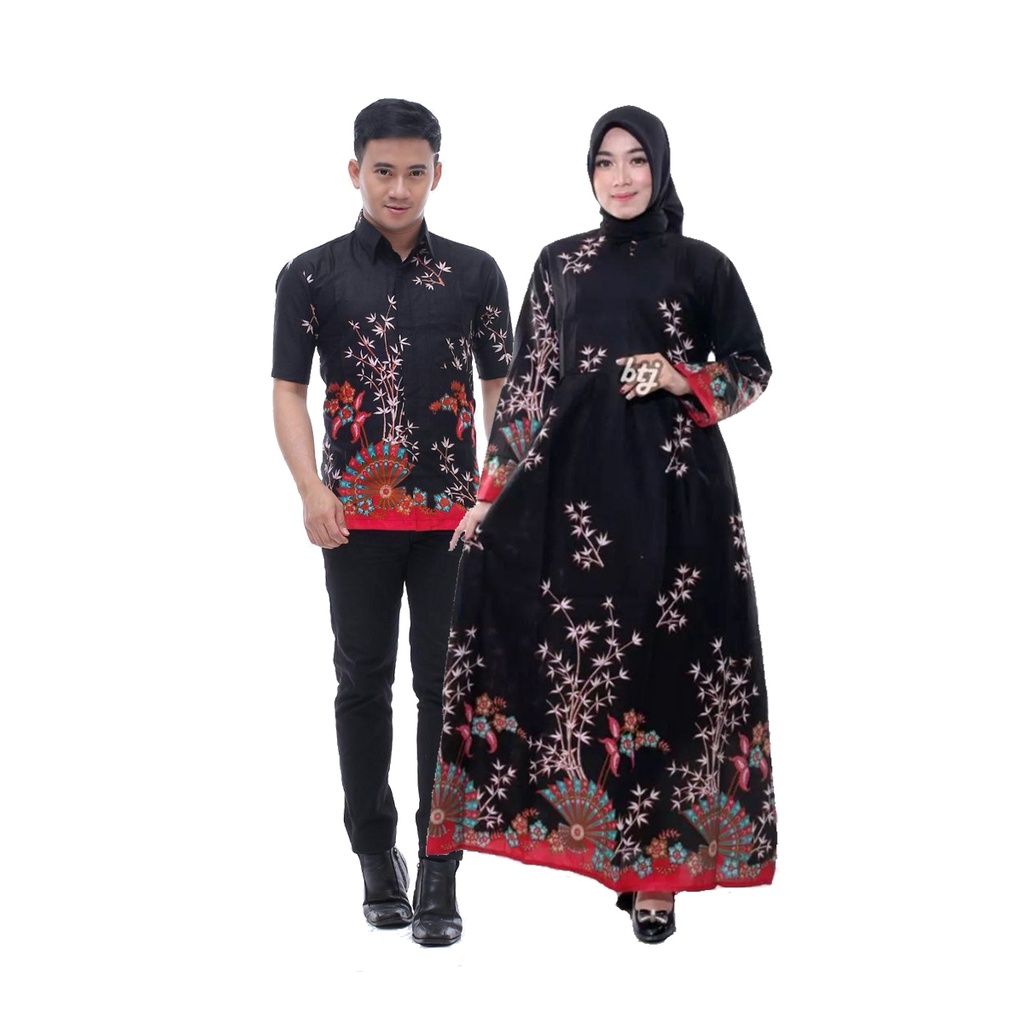 Baju Batik Couple Pasangan Suami Istri - Dress Batik Couple - Couple Gamis Batik