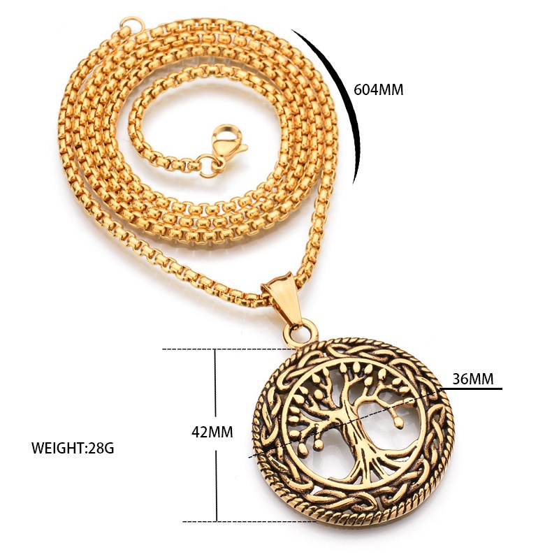 2022kalung Pohon Kehidupan Vintage Pria Dan Wanita Bulat Anti Karat Pohon Jimat Liontin Kalung Logam Punk Hadiah Grosir