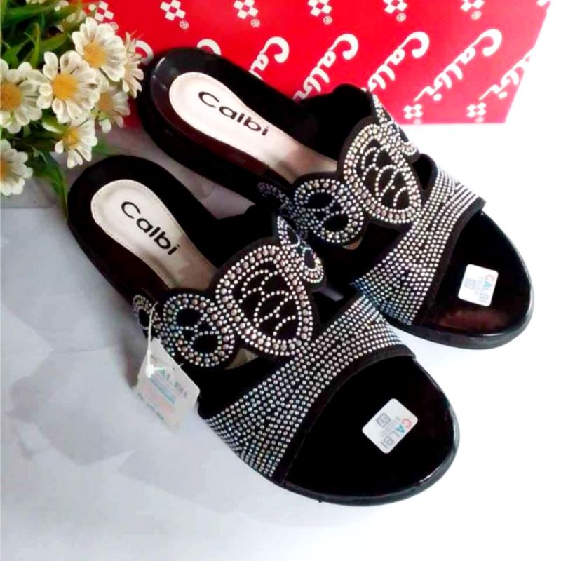 sandal wanita sandal slip on calbi teplek terlaris kekinian