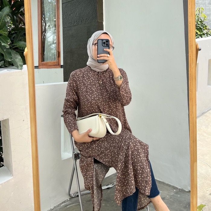 QR - RFS OOTD Maxi Dress Motif Bunga Kecil / DELILA SHAKILA SLIT DRESS / Dress Wanita Lengan panjang