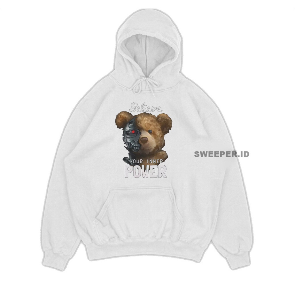 SWEATER HOODIE MOTIF BEAR BELIEVE PRIA &amp; WANITA BAHAN FLEECE