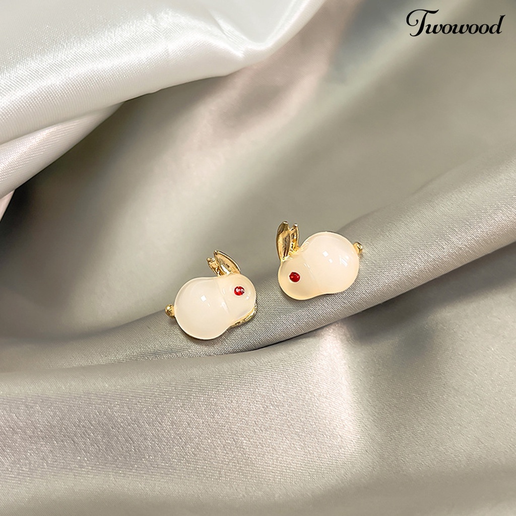 Twowood 1pasang Anting Tusuk Wanita Realistis Tidak Alergi Faux Pearl Bunny Drop Earrings Untuk Pacaran