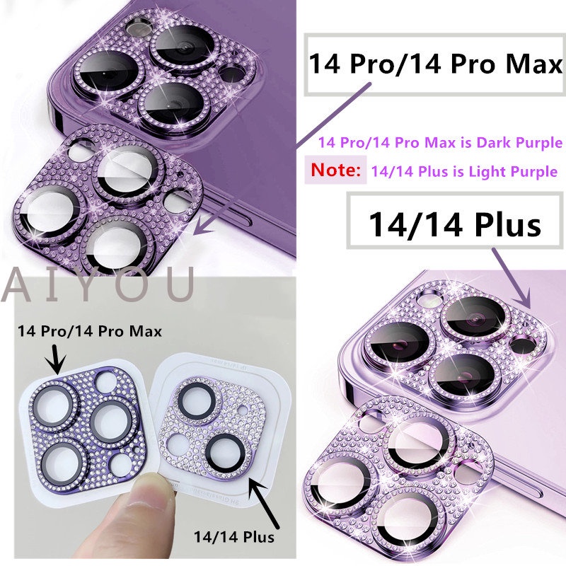 Bling Pelindung Kamera Kaca Metal Berlian Untuk iPhone 14 Pro Max14Plus 14Pro 13 12 11 Glitter Lens Screen Protector Full Cover Pelindung Film
